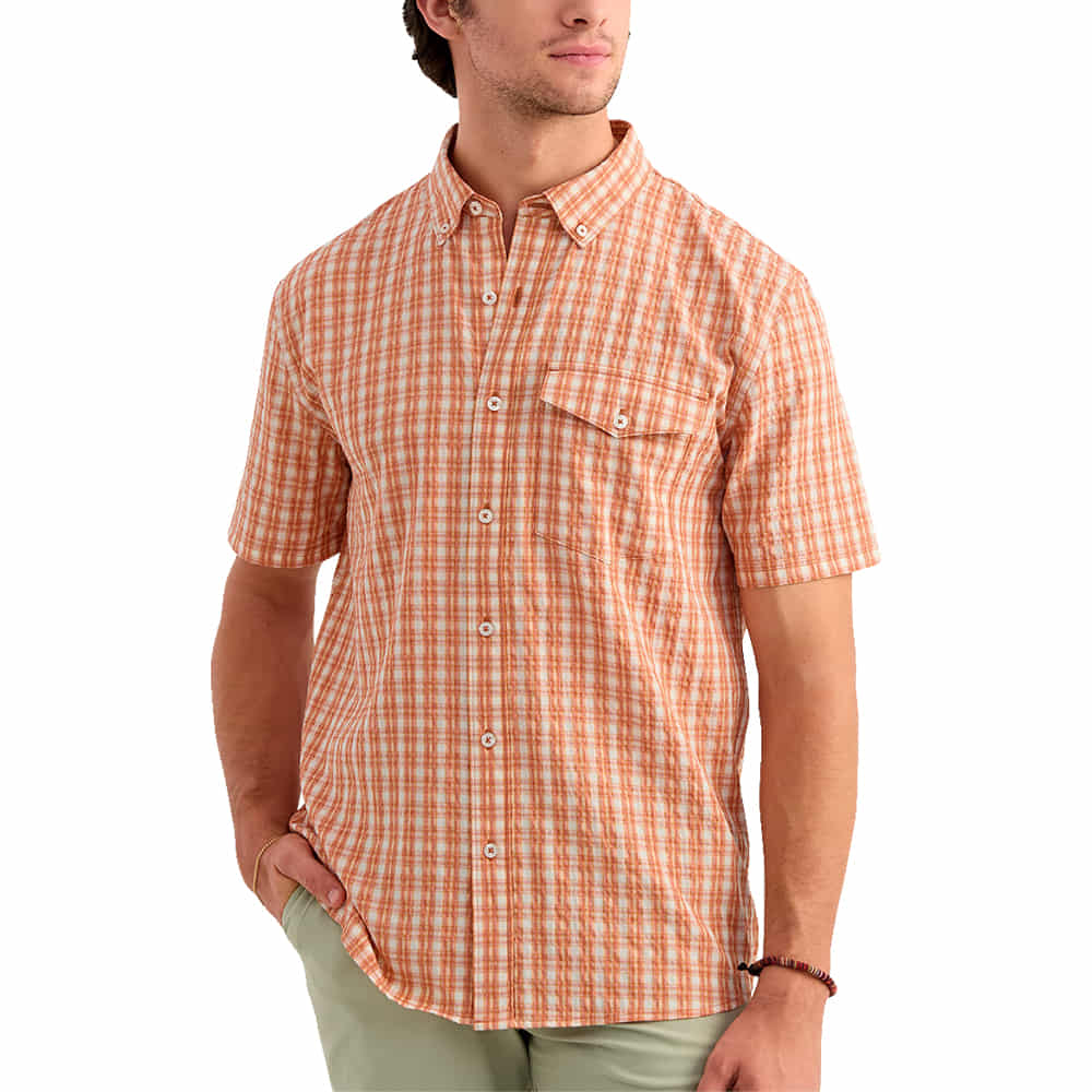 Huk Apparel MENS CHATHAM SHORT SLEEVE PLAID SHIRT IN ROCKFISH