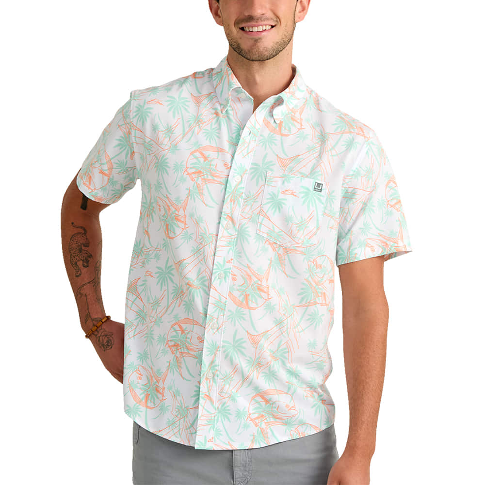 Huk Apparel MENS KONA KC PRINTED SHORT SLEEVE SHIRT IN DUSY ORANGE
