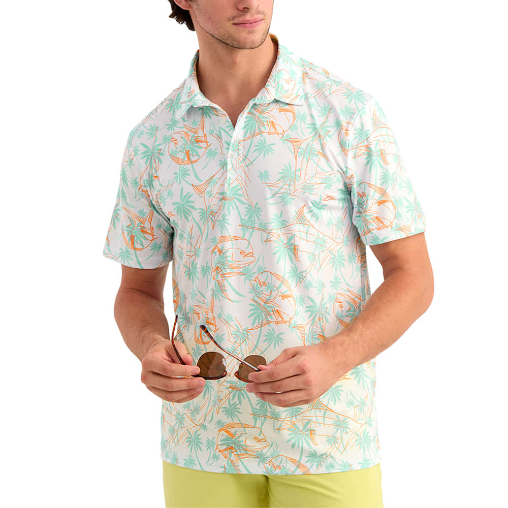 Huk Apparel MENS PURSUIT KC PRINTED POLO IN DUSTY ORANGE