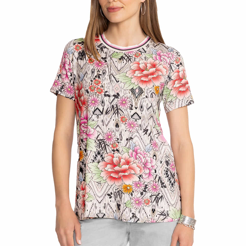 Johnny Was Apparel Johnny Was Azzie Flower Short Sleeve Crew Neck Women's T-Shirt