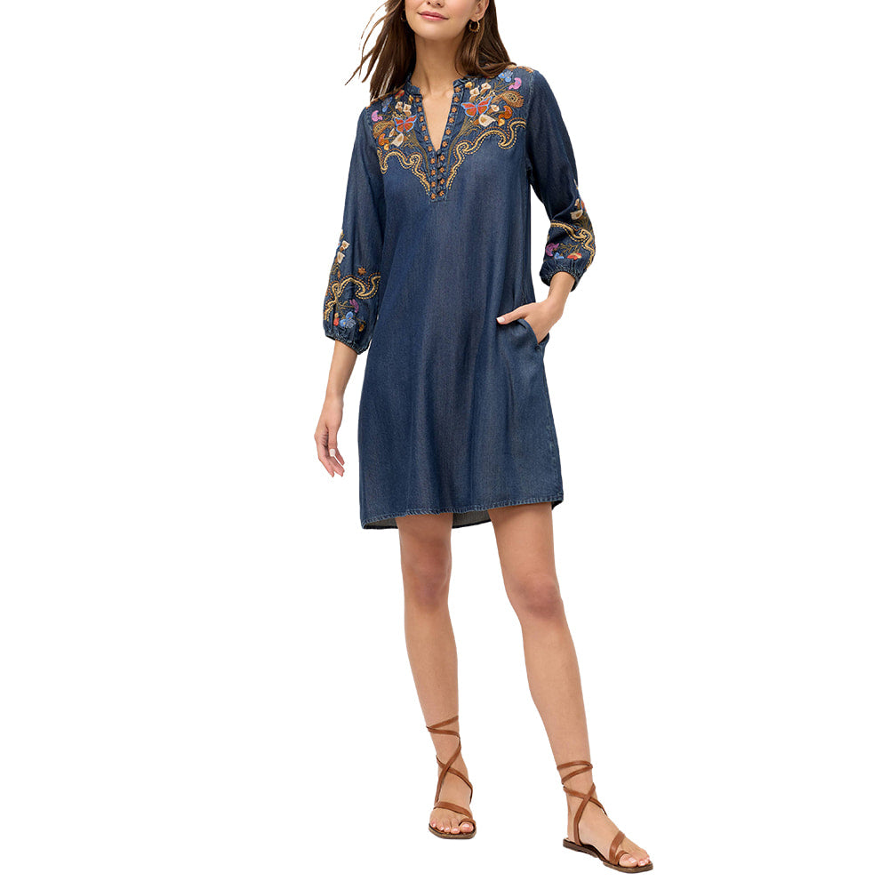 Johnny Was Apparel Johnny Was Durago Ruffle Field Dress in Denim Blue