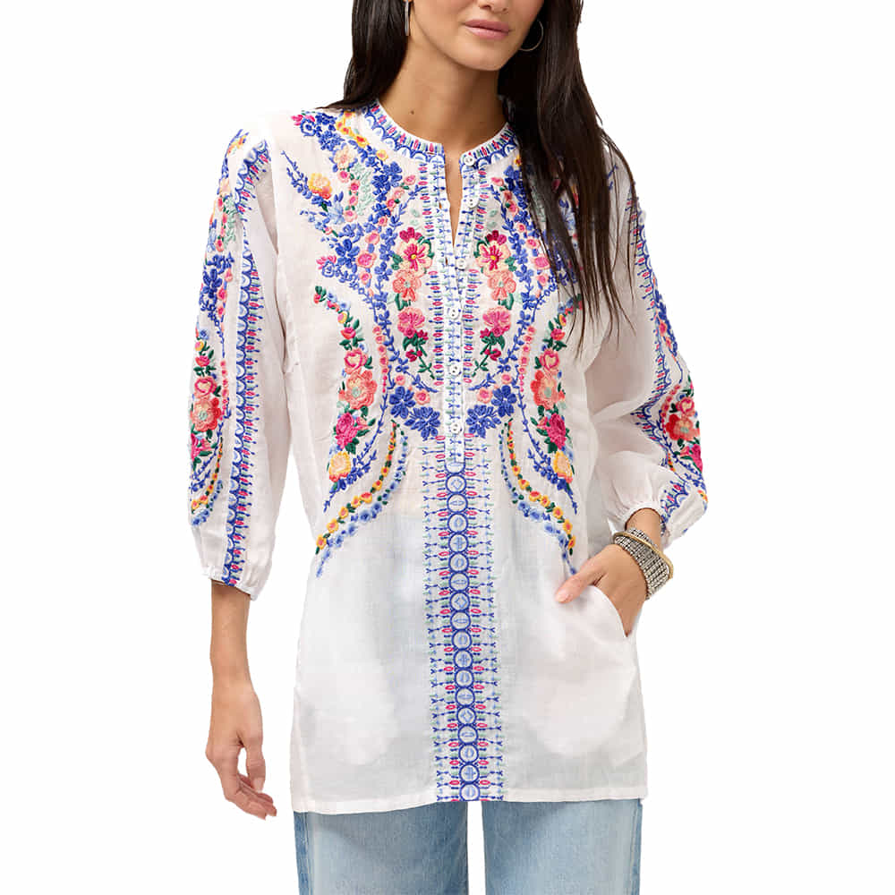 Johnny Was Apparel Johnny Was Henley Tunic Bahari in White