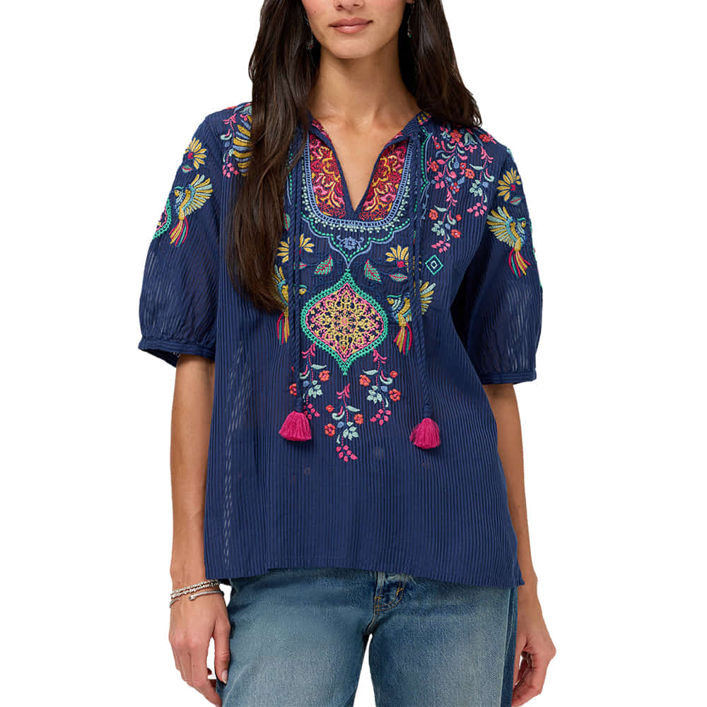 Johnny Was Apparel Johnny Was Women's Blue Night Margot Short Sleeve Blouse