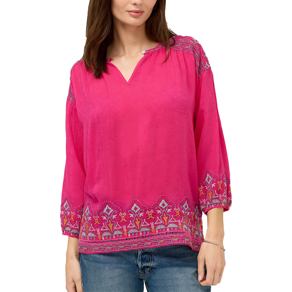 Johnny Was Apparel Johnny Was Women's Pink Peacock Margot Short Sleeve Blouse