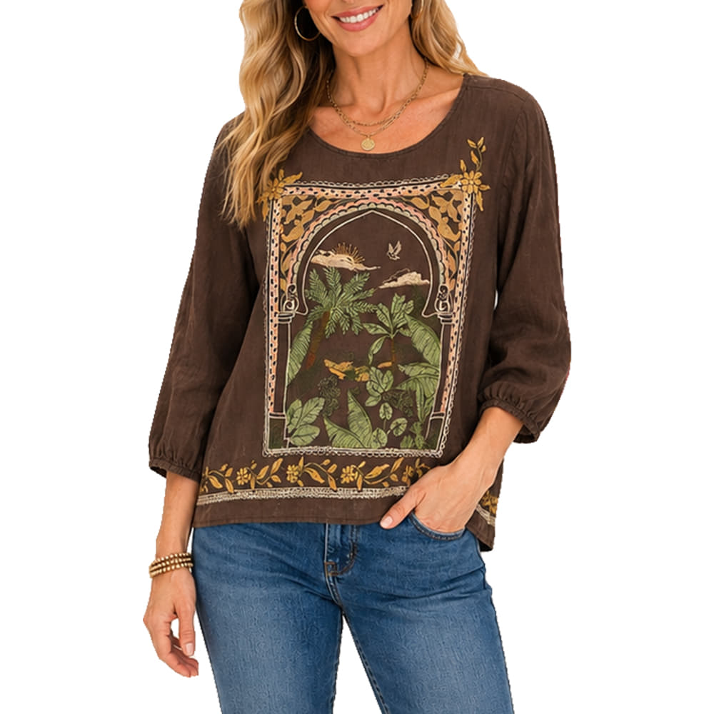 Johnny Was Apparel Womens Linen Boatneck Blouse