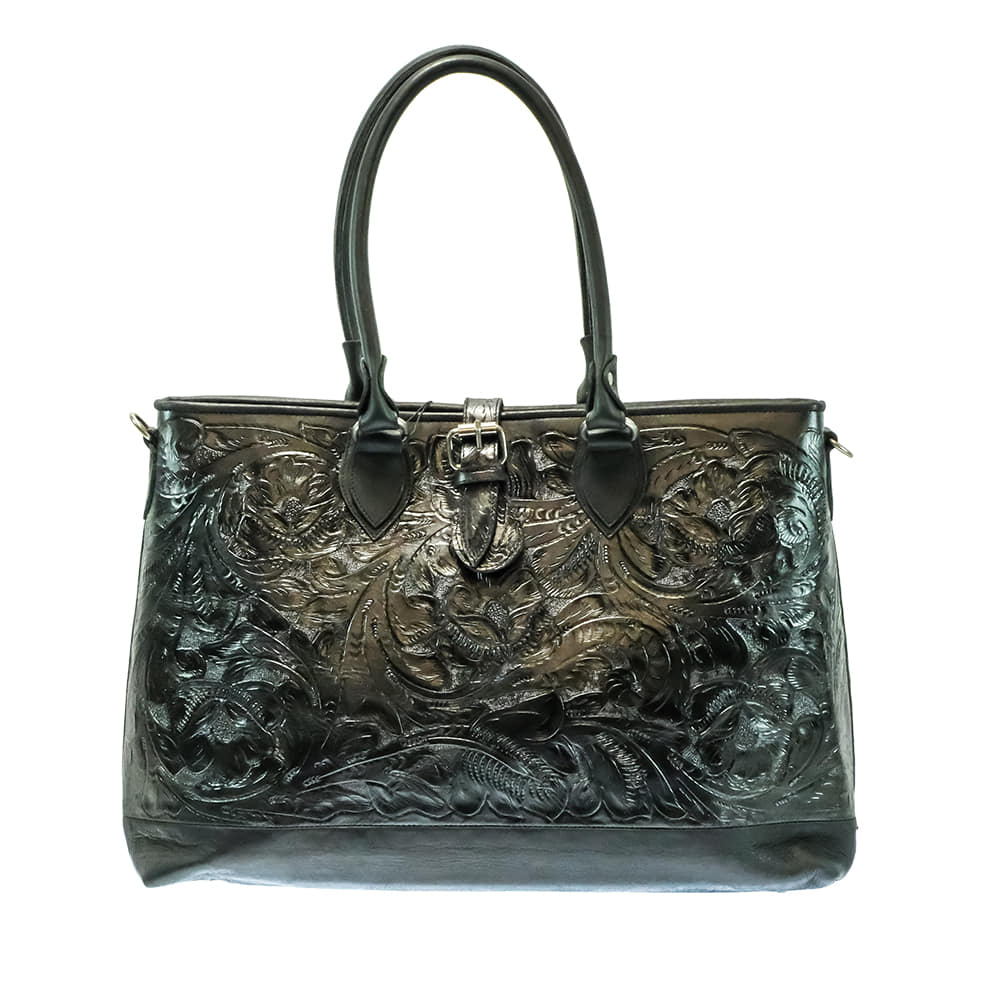 Juan Antonio Other Black Juan Antonio Black Bison with Flower Tooled Tote