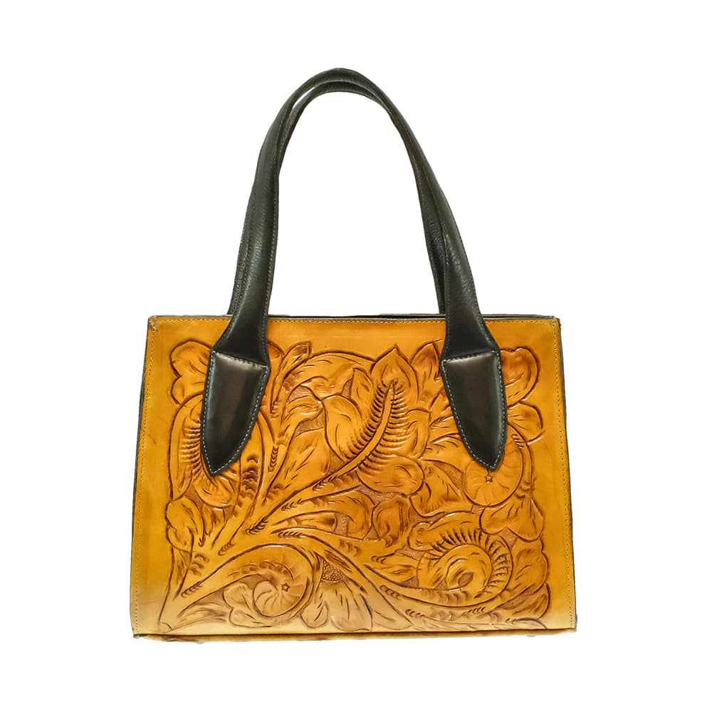 Juan Antonio Other Tan Juan Antonio Saddle Tan Leaf Tooled with Brown Trim Handbag