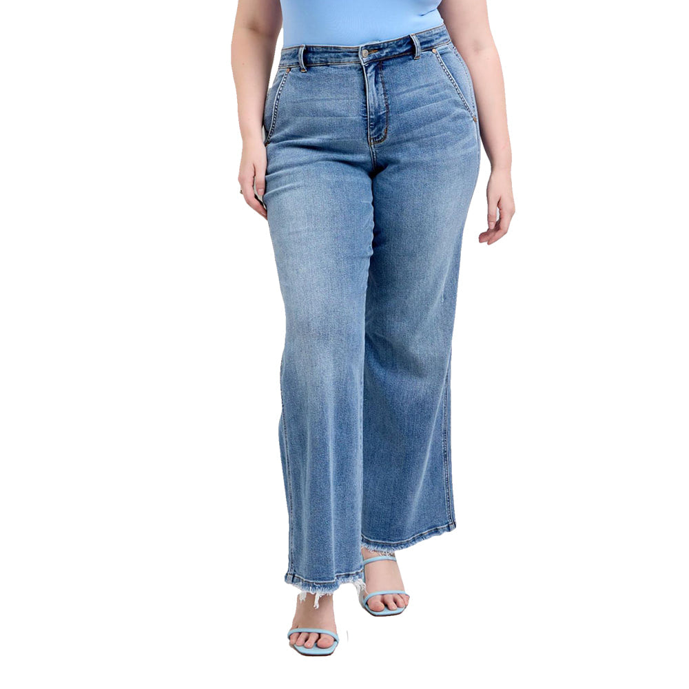 Judy Blue Apparel Judy Blue High Waist Retro Fit Wide Leg Medium Wash Women's Plus Size Jeans