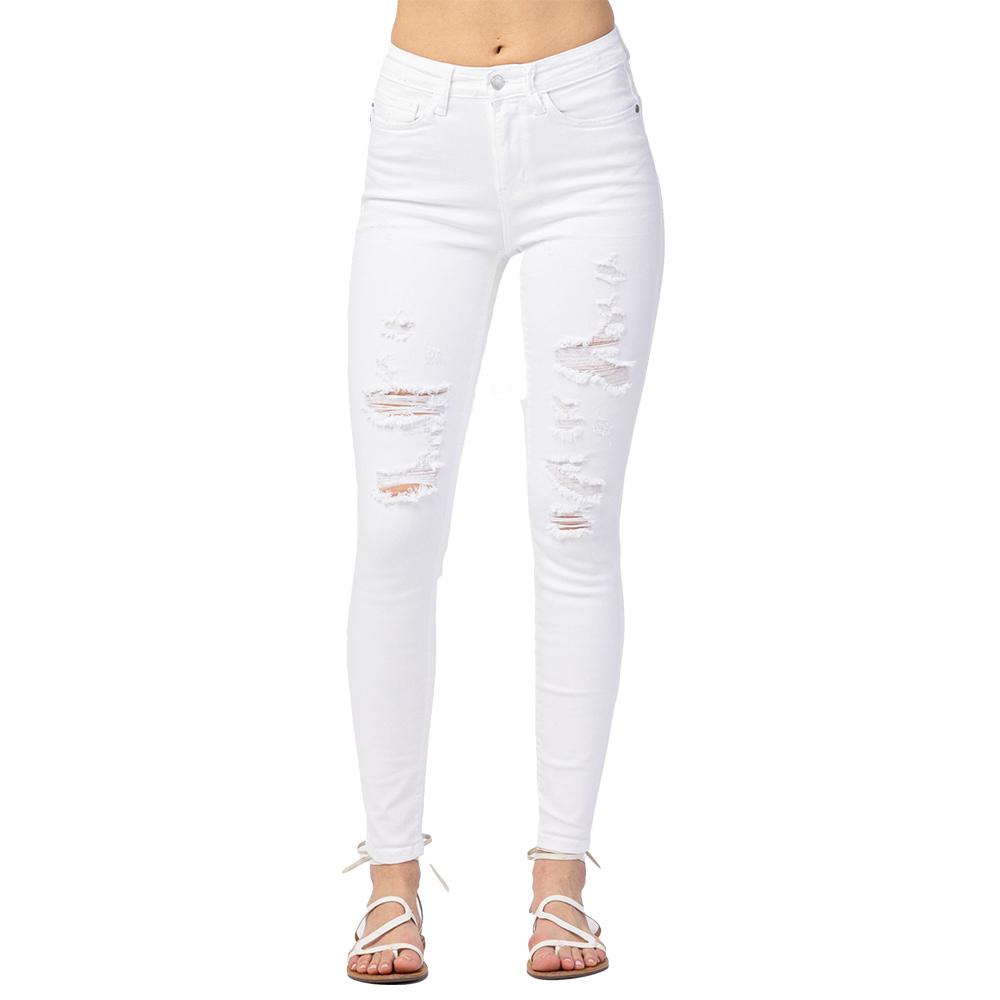 Judy Blue Apparel Judy Blue White Distressed Mid-Rise Plus Size Women's Jean