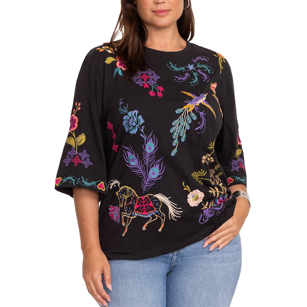 Jwla By Johnny Was Apparel Johnny Was Black Boxy Knit Women's Tee