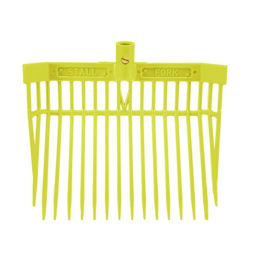 K&D Equestrian Supplies Neon Yellow Angled Stall Fork - Complete Fork and Handle