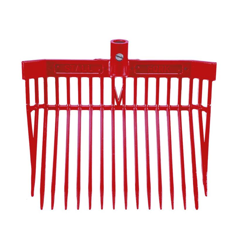 K&D Equestrian Supplies Red Angled Stall Fork - Complete Fork and Handle