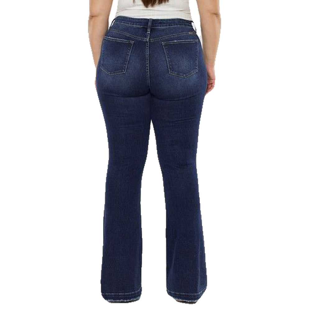 Kancan Apparel Kancan Mid Rise Distressed Flare Plus Size Dark Stone Wash Women's Jeans