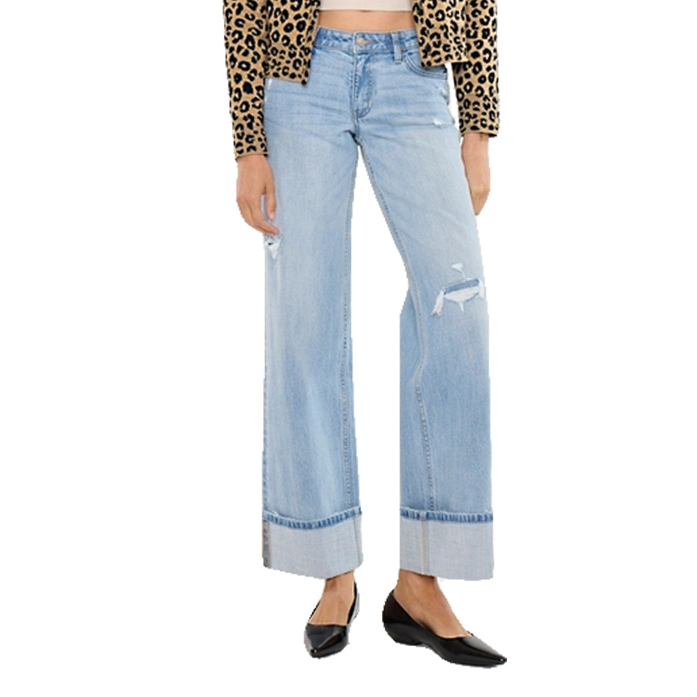 Kancan Apparel Kancan Women's Light Crater Low Rise Wide Leg Jean