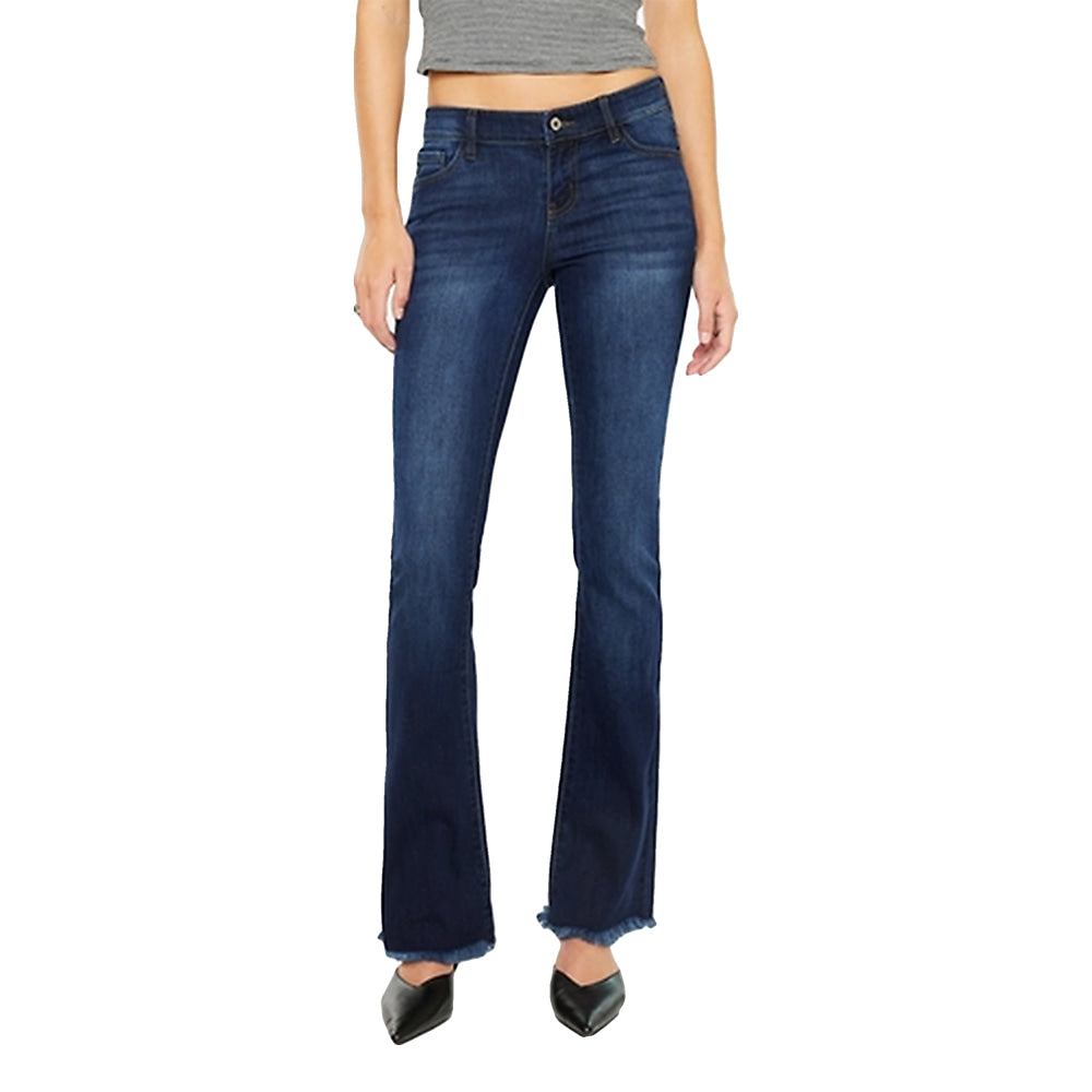 Kancan Apparel Kancan Women's Low Rise Frayed Hem Bootcut Jean