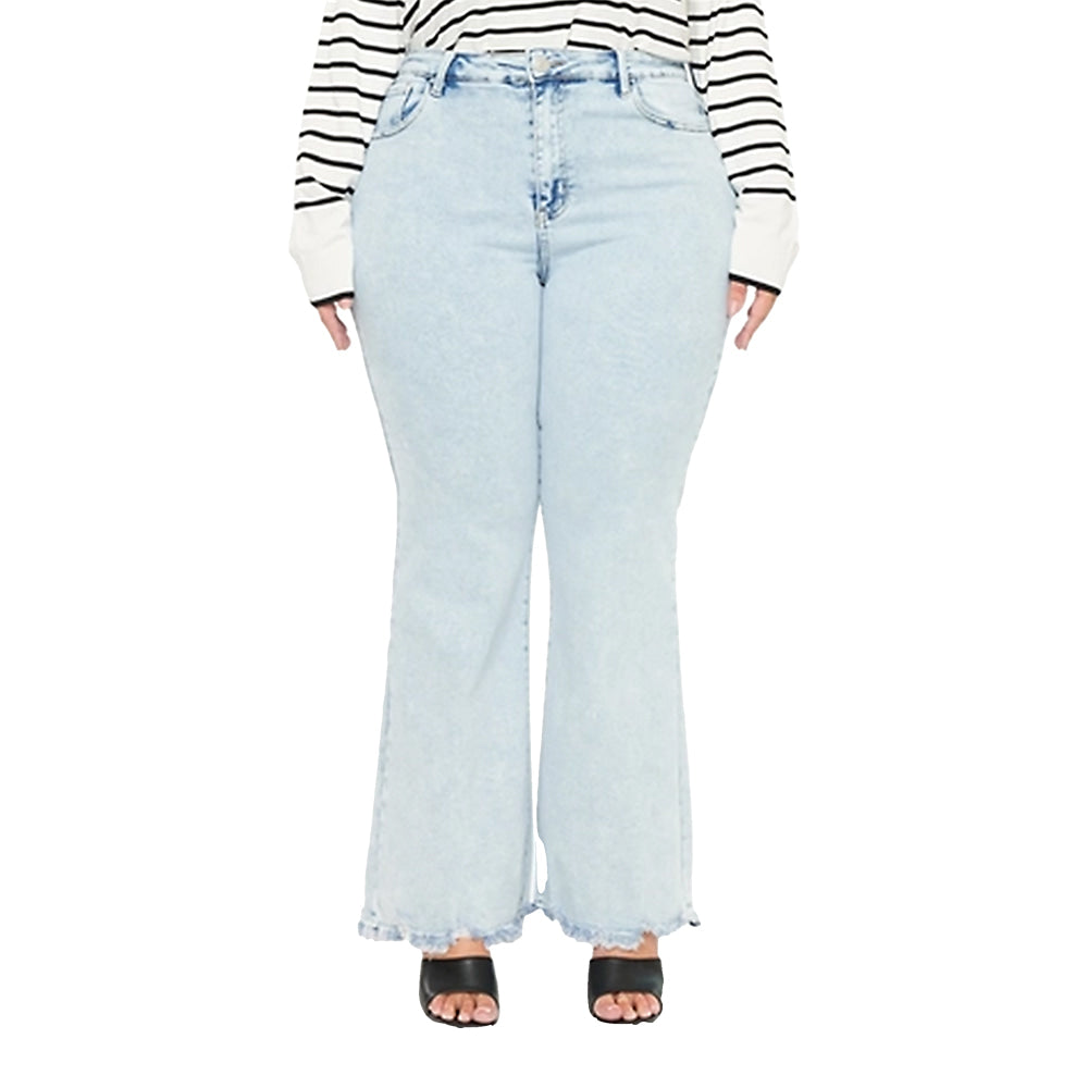 Kancan Apparel Kancan Women's Plus High Rise Wide Flare Jeans