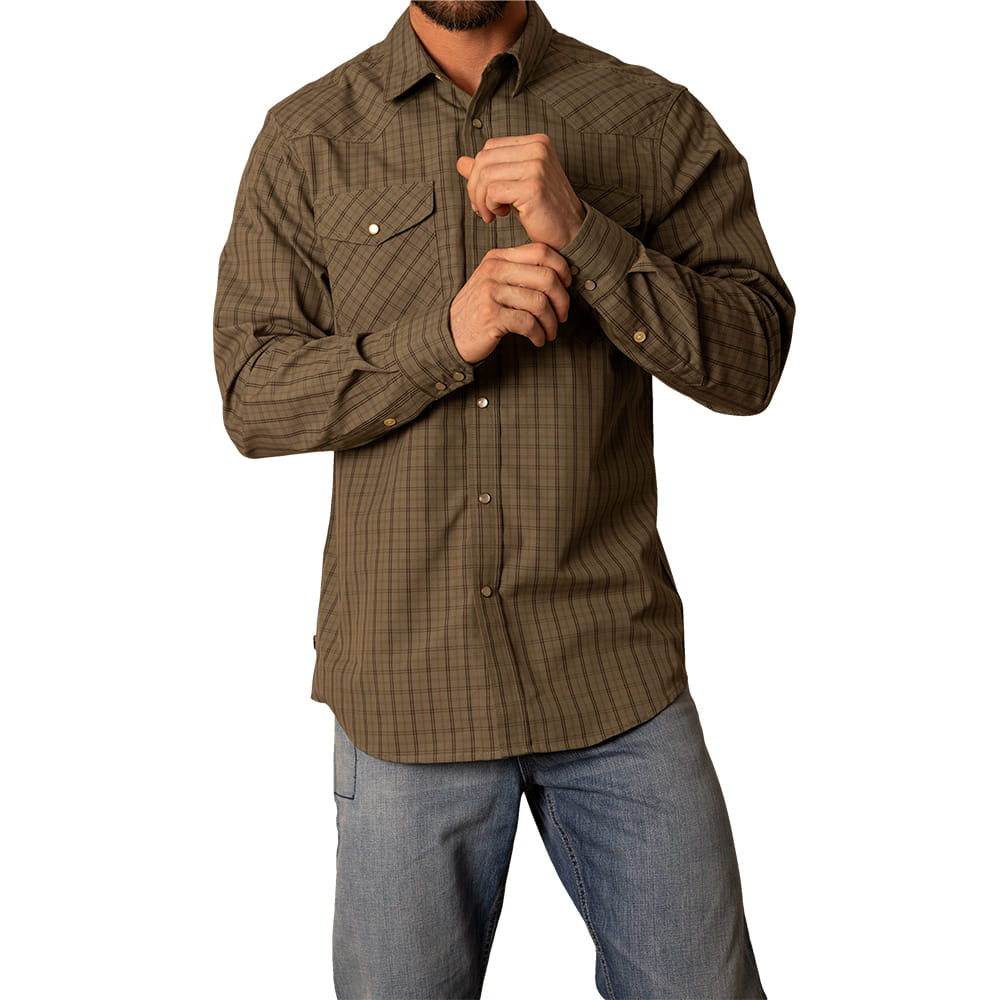 Kimes Ranch Apparel Kimes Ranch Men's Army Green Long Sleeve Snap Shirt