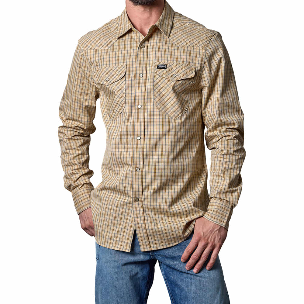 Kimes Ranch Apparel Kimes Ranch Men's Small S Long Sleeve Button-Down Shirt in Tan