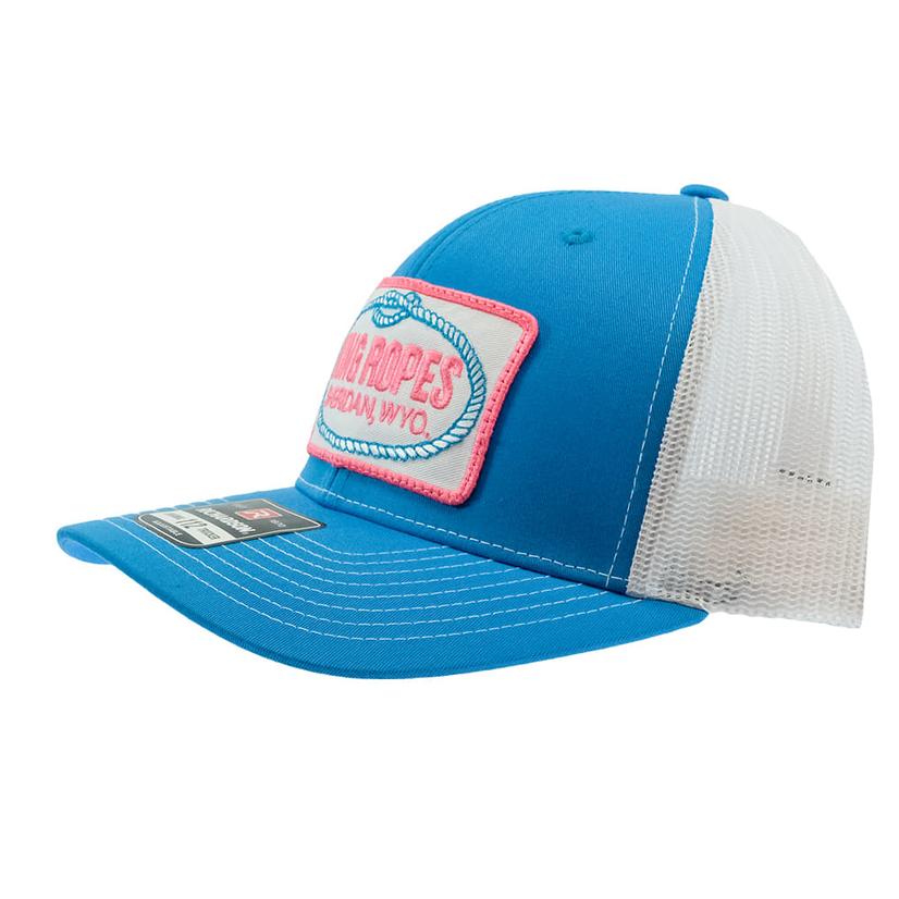 King's Saddlery Hats OSFA / CYAN/WHITE King Ropes Cyan and White with Pink Patch Cap