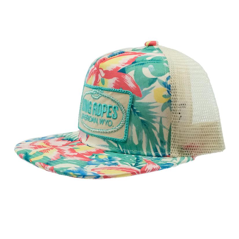 King's Saddlery Hats OSFA / HIBISCUS/KHAKI King Ropes White Floral Printed with Teal Mesh Back Cap