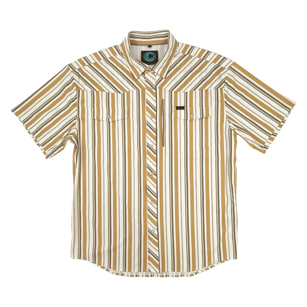 Men's Short Sleeve Performance Pearl Snap Stripe Shirt in Desert