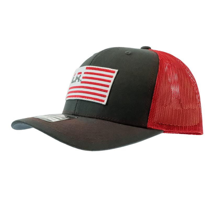 Let's Rope Hats OSFA / CHARCOAL/RED Let's Rope Charcoal And Red Flag Patch Cap
