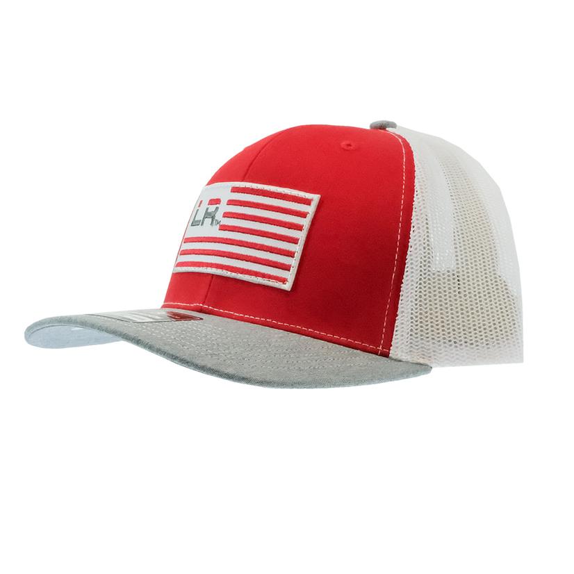 Let's Rope Hats OSFA / RED/WHITE/GREY Let's Rope Grey White And Red Flag Patch Cap