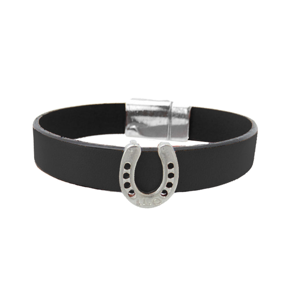 Lilo Collections Jewelry OSFA Lilo Collections Luck Horseshoe Black Leather Bracelet