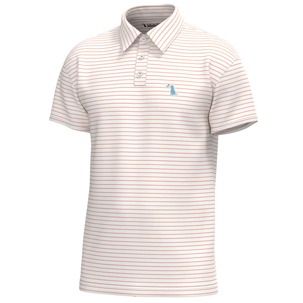 Local Boy Outfitters Apparel Local Boy Outfitters Men's Peach and White Stripped Short Sleeve Edisto Polo