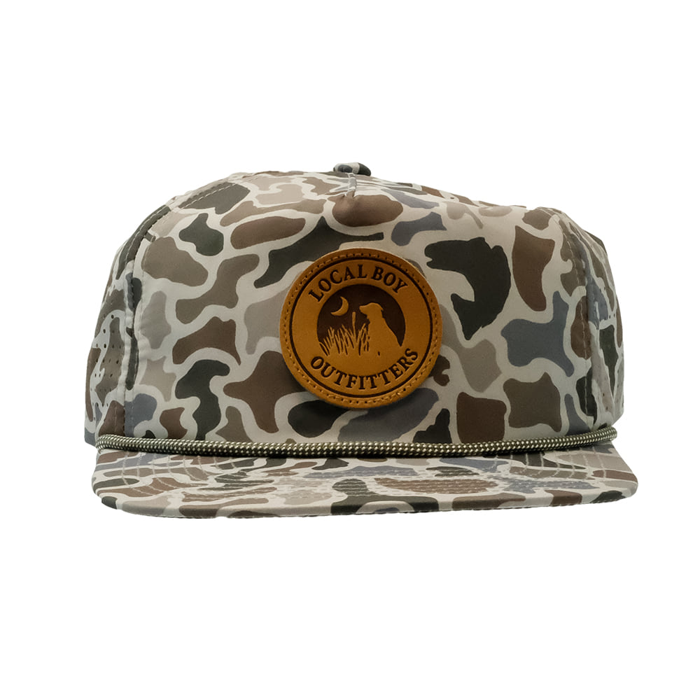 Local Boy Outfitters Hats Local Boy Outfitters Localflage Leather Patch Perforated Flat Brim Cap