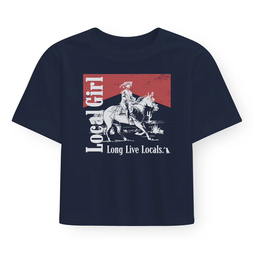 Local Girl Outfitters Apparel Local Girl Outfitters Women's China Blue Smoked Cowgirl Cropped Tee