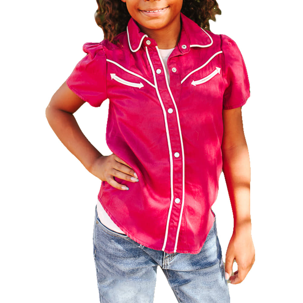 Lucky & Blessed Apparel Lucky & Blessed Girl's Pink Western Arrow Puff Sleeve Shirt