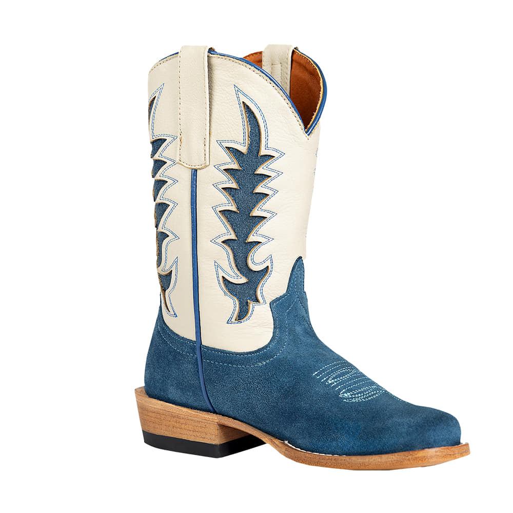 Macie Bean Footwear Macie Bean Girls Blue and Off White Rough Out Cowboy Boot