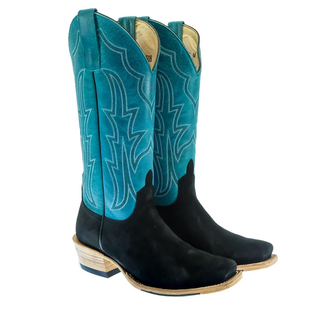 Macie Bean Footwear Macie Bean Top Hand Black Suede and Turquoise Top Women's Boots