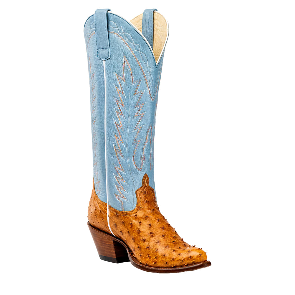 Macie Bean Footwear WOMENS OSTRICH 15 ANTIQUE SADDLE COWBOY BOOT