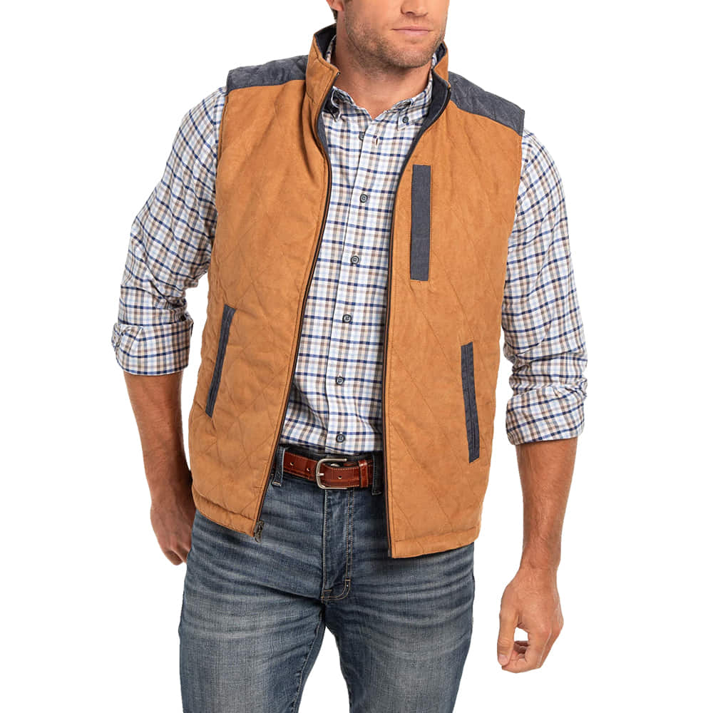 Madison Creek Outfitters Apparel Madison Creek Outfitters Men's High Point Reversible Vest in Whiskey and Blue