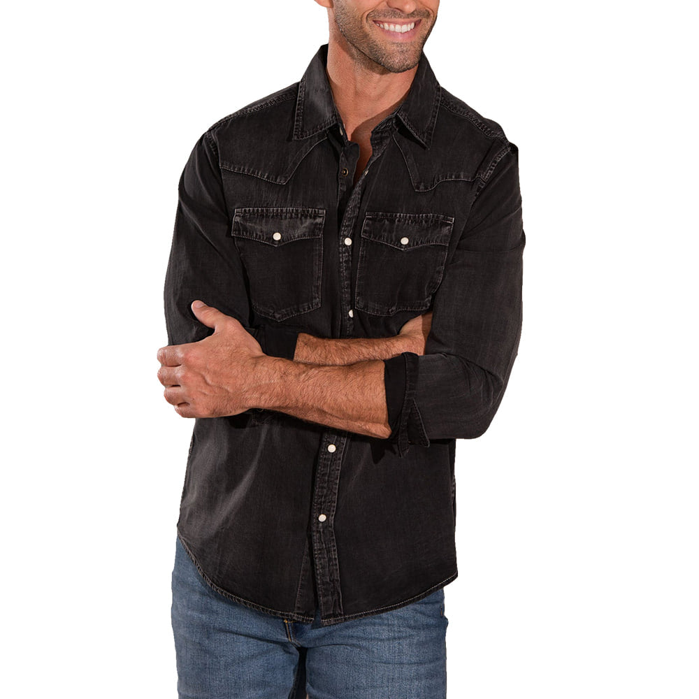 Madison Creek Outfitters Apparel Madison Creek Outfitters Mens Bisley Black Denim Long Sleeve Snap Shirt