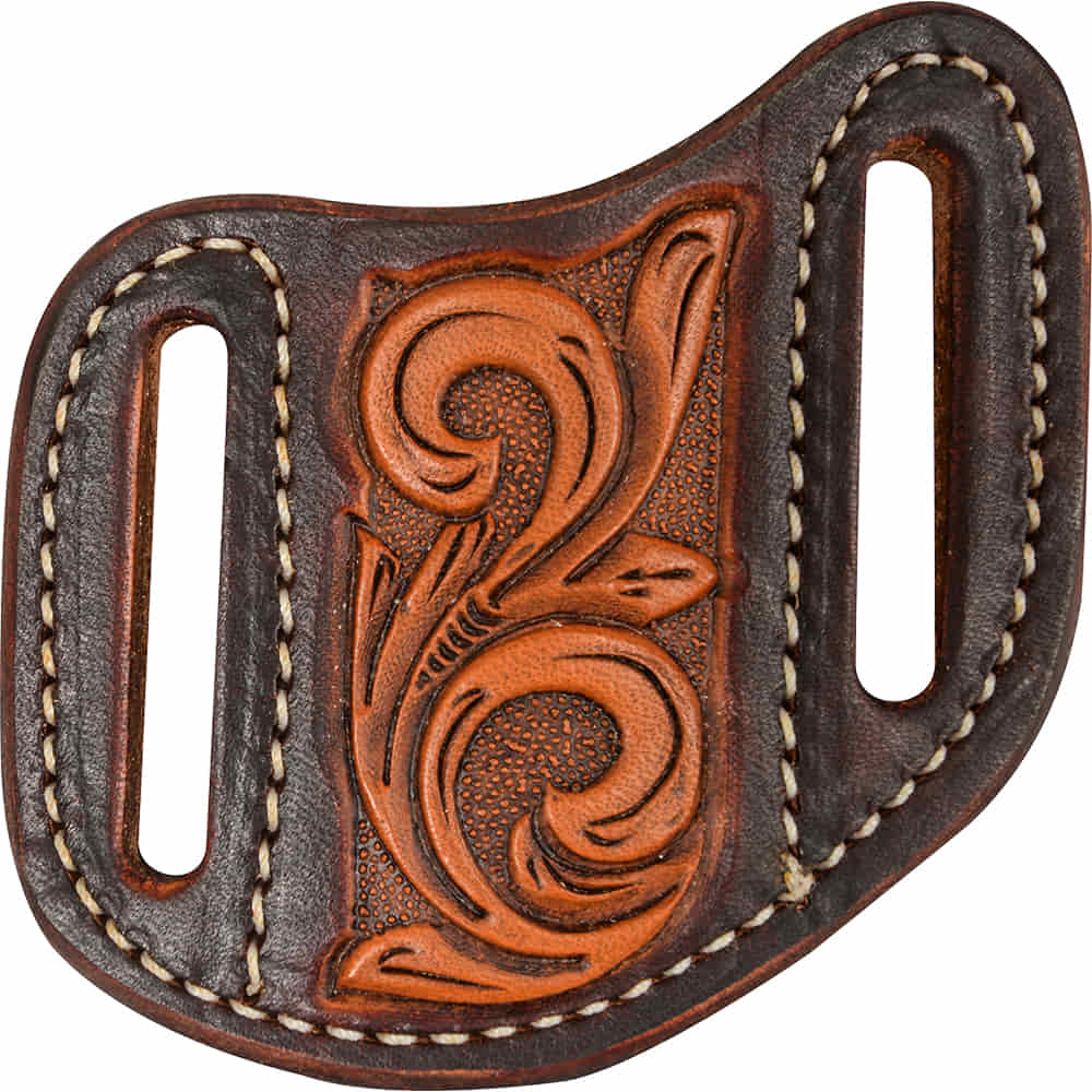 Martin Saddlery Knives Martin Saddlery Natural With Floral Tool And Dark Framed Edges Angled Knife Scabbard