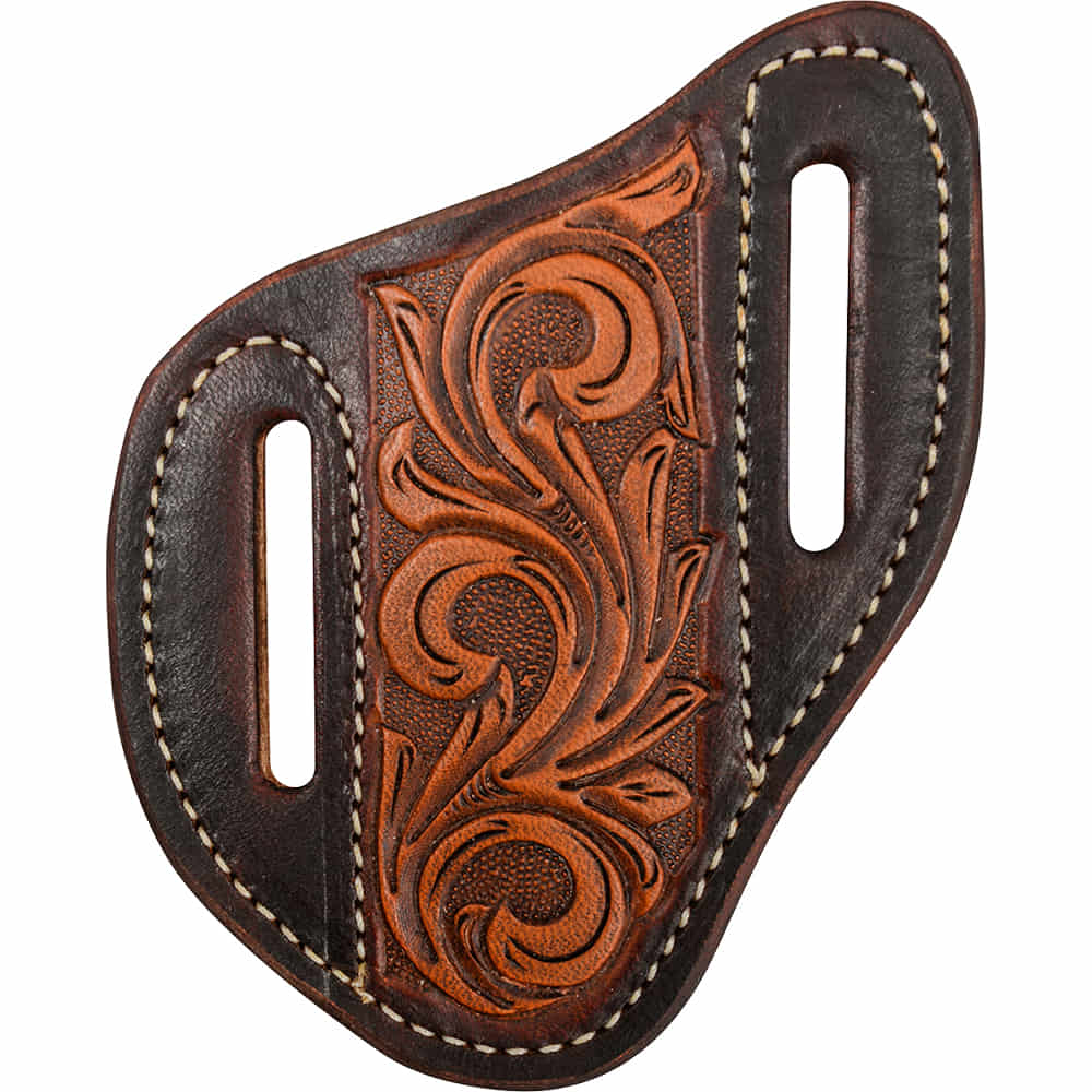 Martin Saddlery Knives Martin Saddlery Natural With Floral Tool And Dark Framed Edges Angled Knife Scabbard-Large