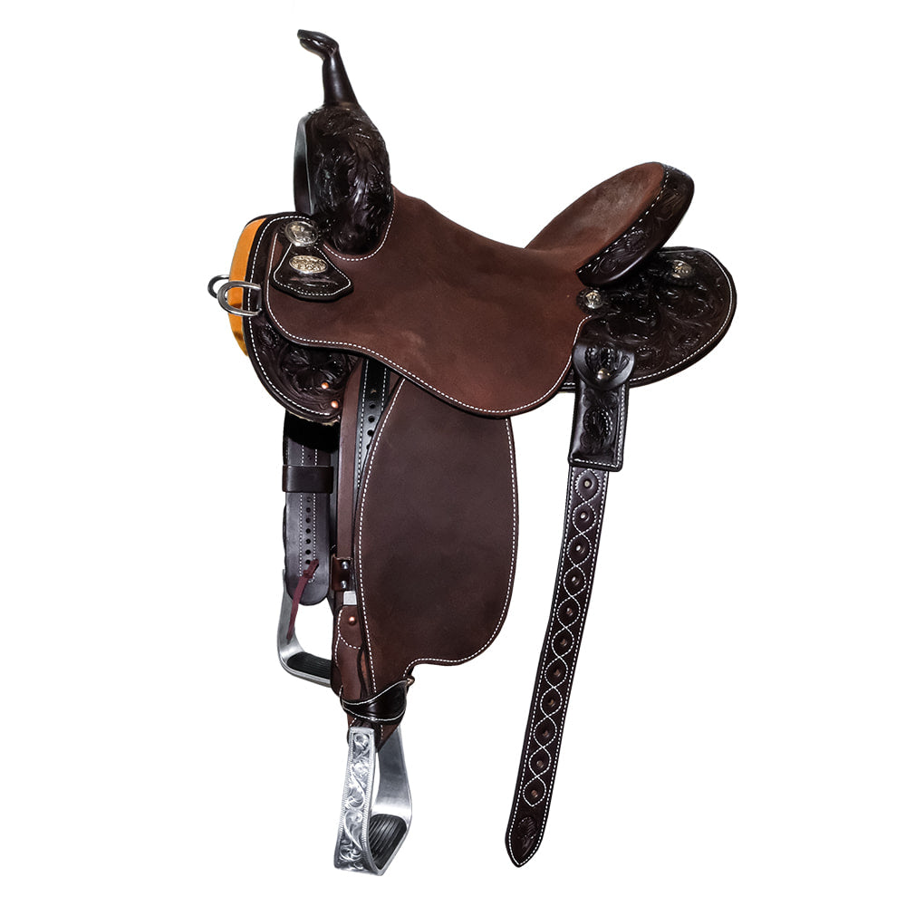 Martin Saddlery Saddles Martin Saddlery 66 BTR 13.5" Half Chocolate Half Wyoming Flower Tool Barrel Saddle
