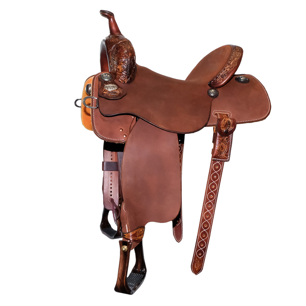 Martin Saddlery Saddles Martin Saddlery 66 BTR 14.5" Chestnut Wyoming Flower Barrel Saddle