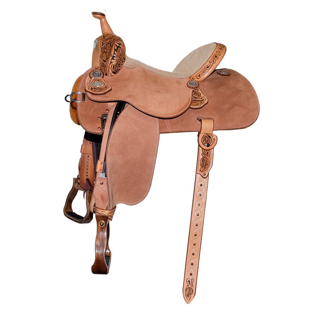 Martin Saddlery Saddles Martin Saddlery 71 Stingray 14.5" Eighth Wyoming Flower Tool Natural Rough Out Suede Seat Barrel Saddle