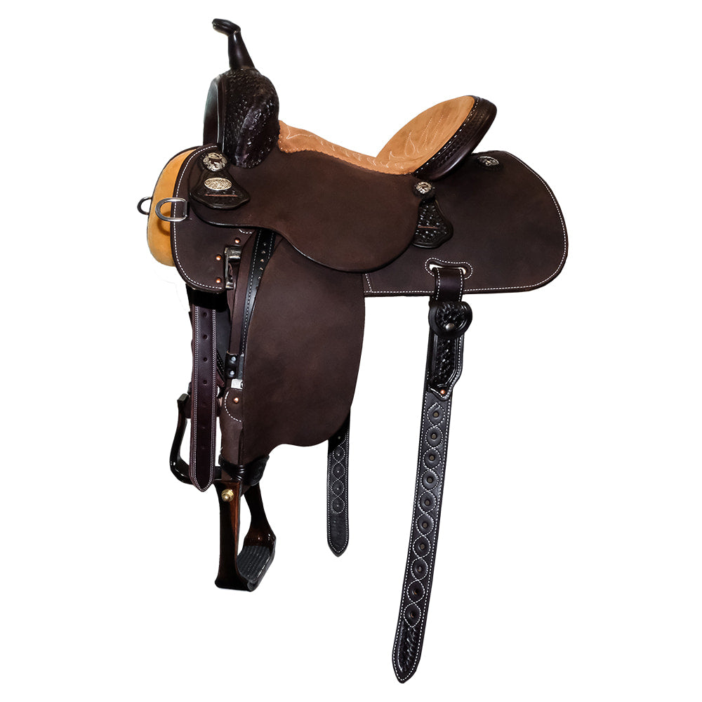 Martin Saddlery Saddles Martin Saddlery 71 Stingray 14" Chocolate Rough Out Snowflake Tool Barrel Saddle