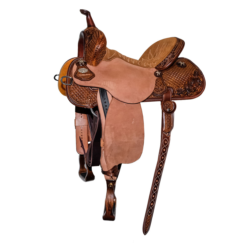 Martin Saddlery Saddles Martin Saddlery 71 Stingray 14" Half Natural Half Rose Waffle Tool Barrel Saddle