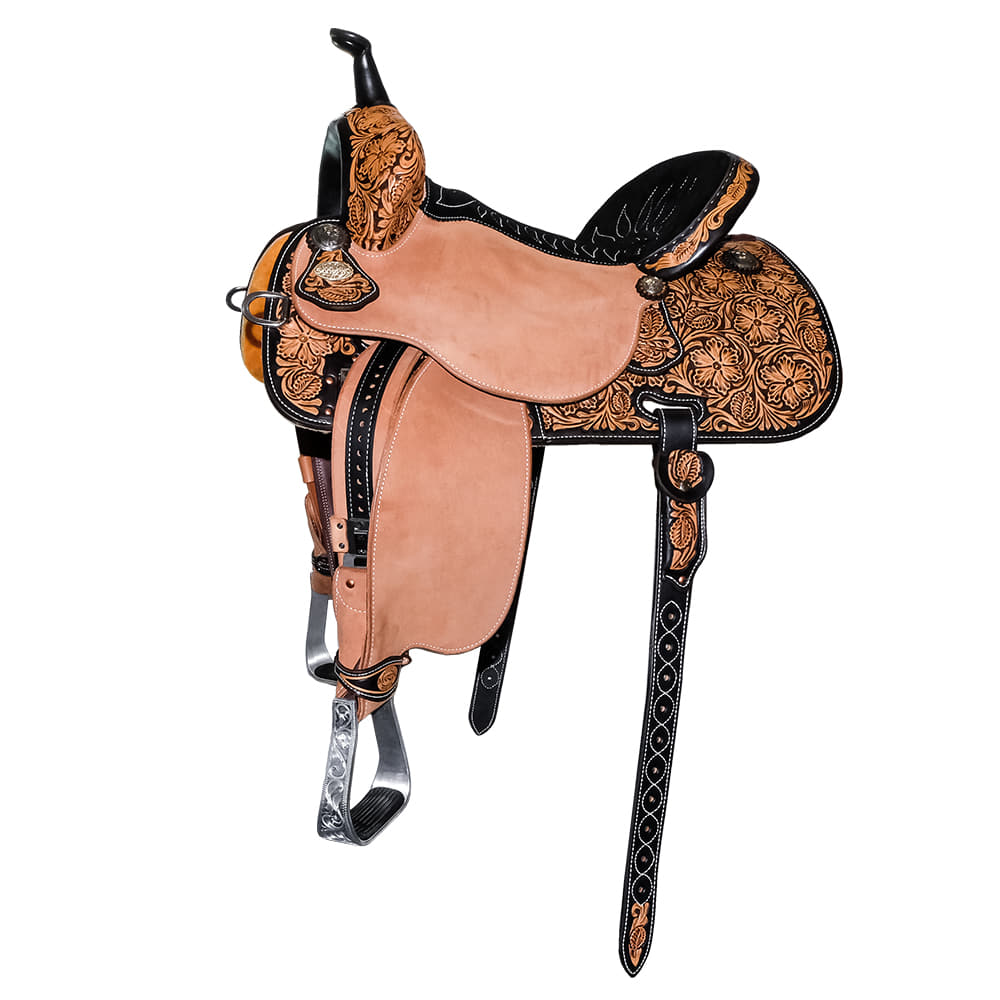 Martin Saddlery Saddles Martin Saddlery 71 Stingray 15" Natural Half Wyoming Flower Tool Barrel Saddle