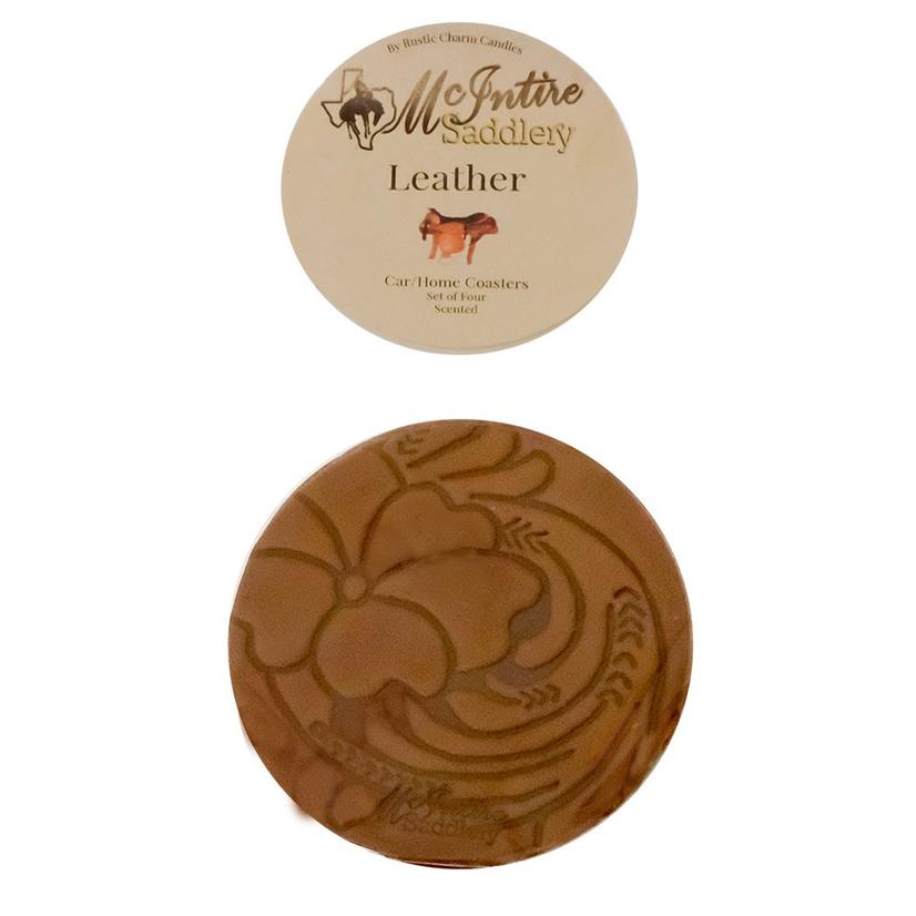 McIntire Saddlery Home Decor 4 Pack / Brown Miranda McIntire Leather Scented Car Coasters - Leather