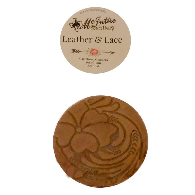 McIntire Saddlery Home Decor Brown / 4 Pack Miranda McIntire Leather Scented Car Coasters - Leather and Lace
