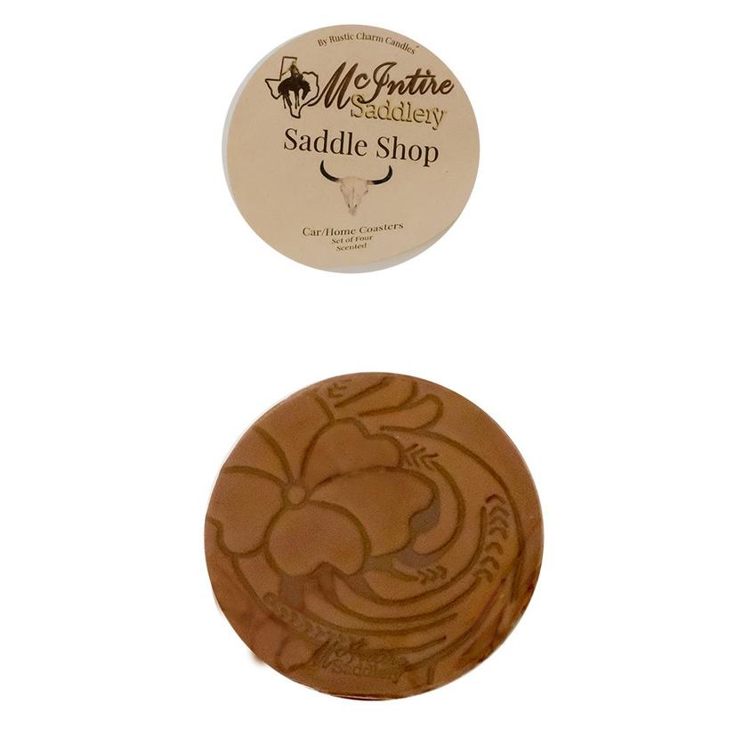 McIntire Saddlery Home Decor Brown / 4 Pack Miranda McIntire Leather Scented Car Coasters - Saddle Shop