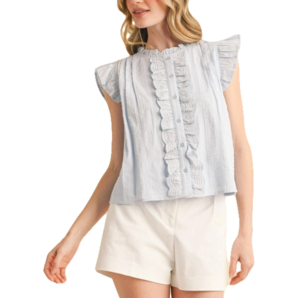 Merci Apparel Ruffle Trim Button Down Top