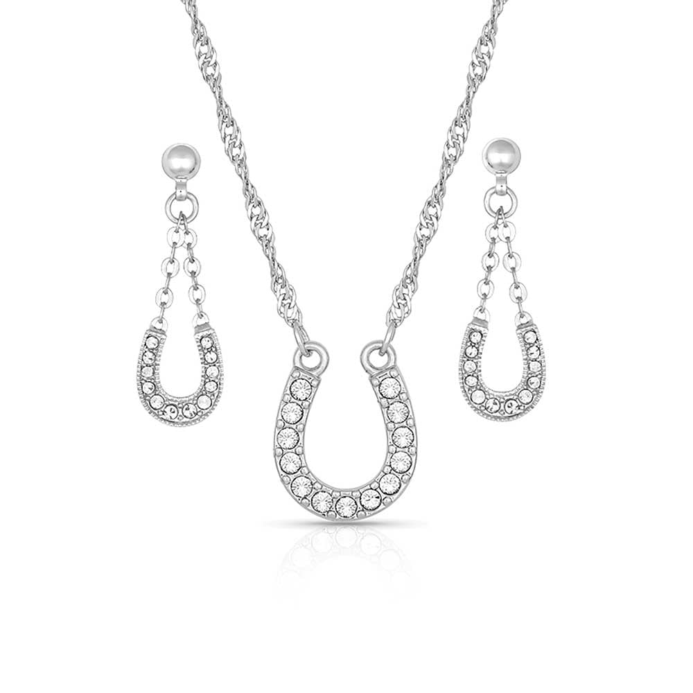 Montana Silversmiths Jewelry 15 Inch / Silver Montana Silversmiths Crystal Clear Lucky Horseshoe Jewelry Set
